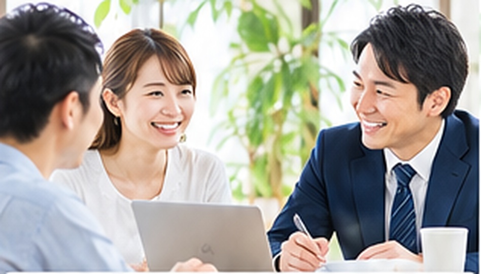 笑顔で会議をする日本人のイメージ